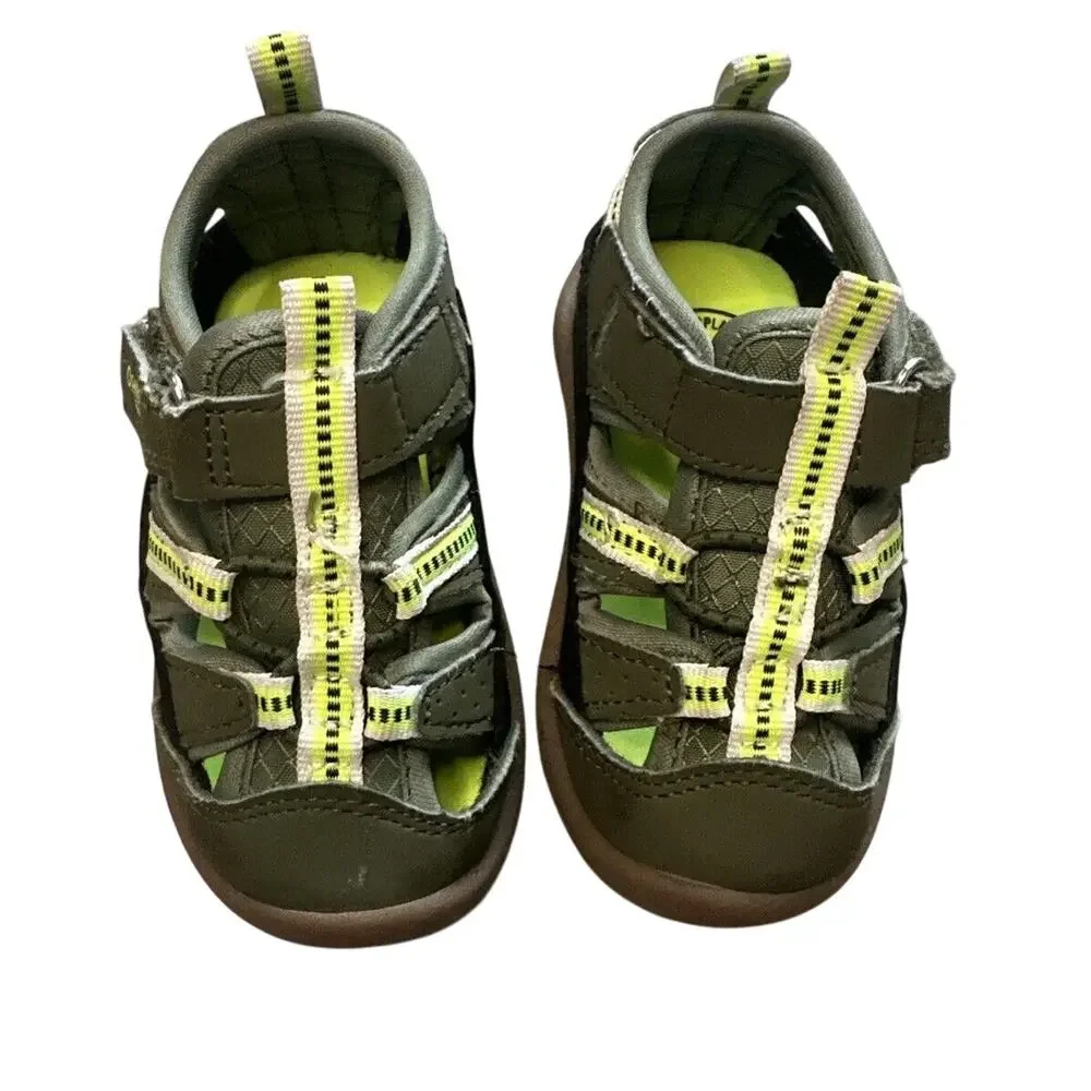OshKosh Everplay Flexible Outsole Bump Toe Sandal Zinger Olive Toddler Size 5M